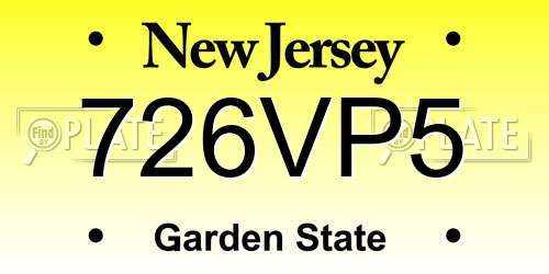 726VP5 New Jersey License Plate