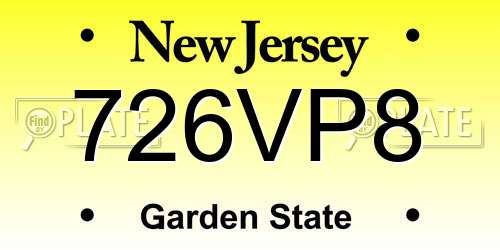 726VP8 New Jersey License Plate