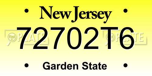 72702T6 New Jersey License Plate