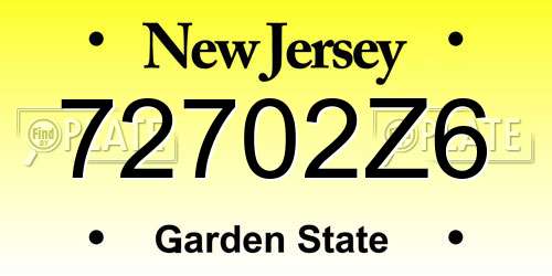 72702Z6 New Jersey License Plate