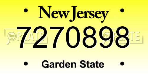 7270898 New Jersey License Plate