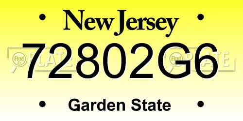 72802G6 New Jersey License Plate