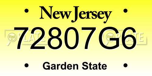 72807G6 New Jersey License Plate