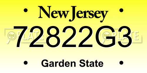 72822G3 New Jersey License Plate