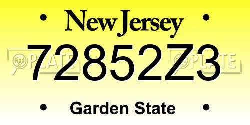 72852Z3 New Jersey License Plate