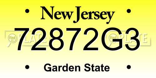 72872G3 New Jersey License Plate