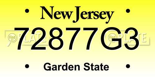 72877G3 New Jersey License Plate