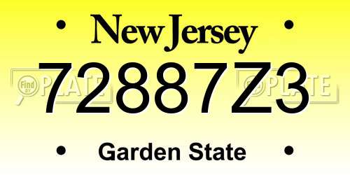 72887Z3 New Jersey License Plate