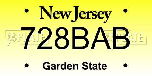 728BAB New Jersey License Plate