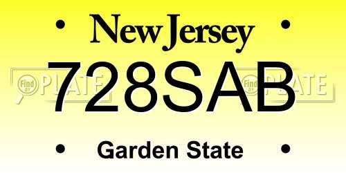 728SAB New Jersey License Plate