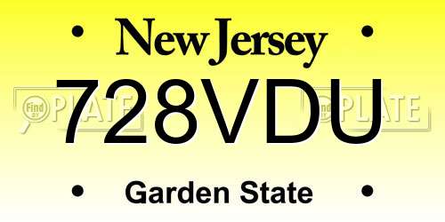 728VDU New Jersey License Plate
