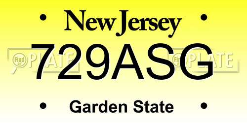 729ASG New Jersey License Plate