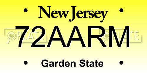 72AARM New Jersey License Plate