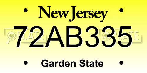 72AB335 New Jersey License Plate