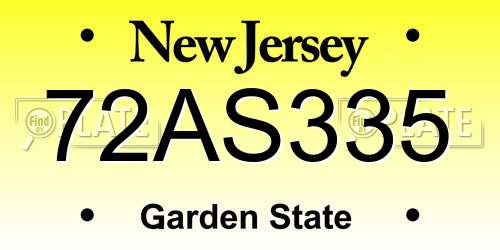 72AS335 New Jersey License Plate