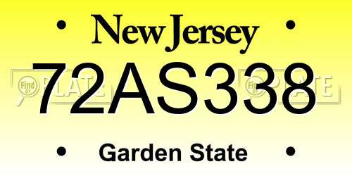 72AS338 New Jersey License Plate