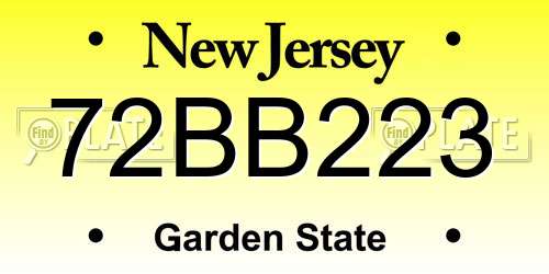 72BB223 New Jersey License Plate