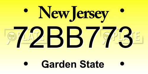 72BB773 New Jersey License Plate
