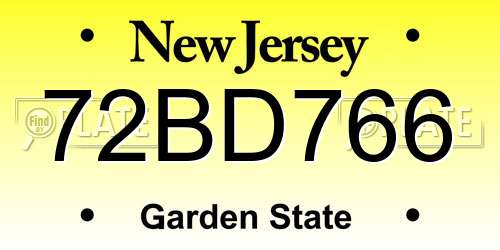 72BD766 New Jersey License Plate