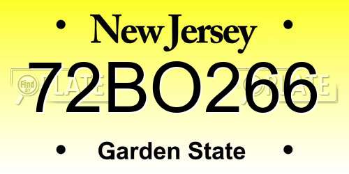 72BO266 New Jersey License Plate