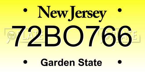 72BO766 New Jersey License Plate