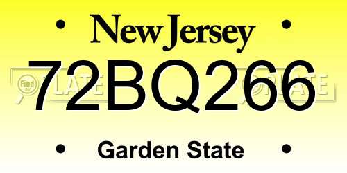 72BQ266 New Jersey License Plate
