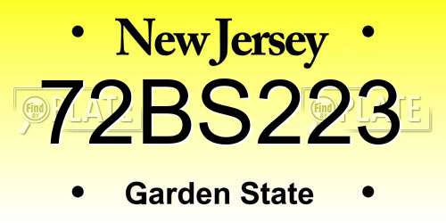 72BS223 New Jersey License Plate