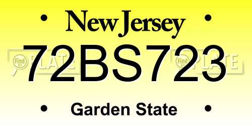 72BS723 New Jersey License Plate