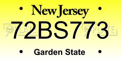72BS773 New Jersey License Plate