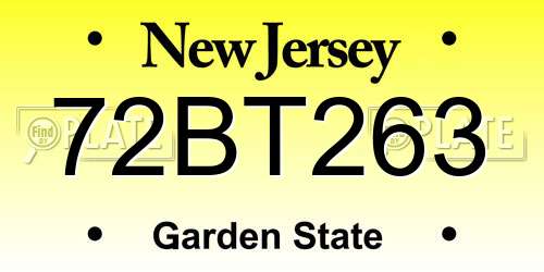 72BT263 New Jersey License Plate