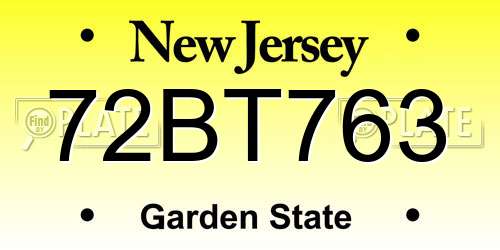 72BT763 New Jersey License Plate