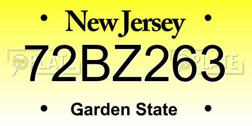 72BZ263 New Jersey License Plate