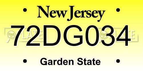 72DG034 New Jersey License Plate