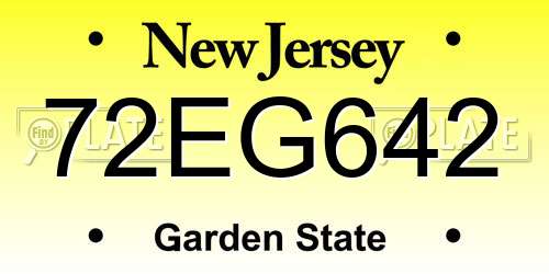 72EG642 New Jersey License Plate