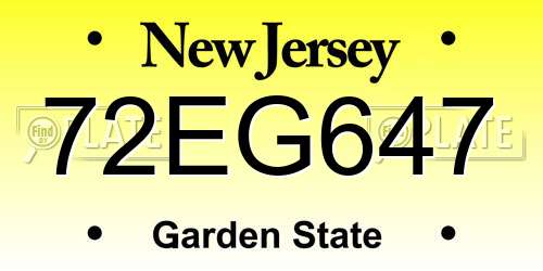 72EG647 New Jersey License Plate