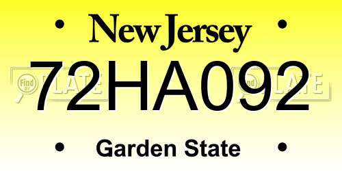 72HA092 New Jersey License Plate