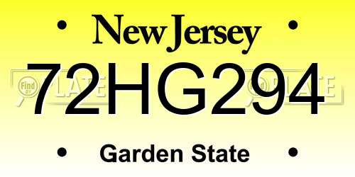 72HG294 New Jersey License Plate