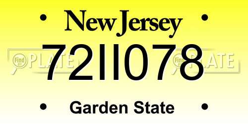 72II078 New Jersey License Plate