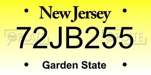 72JB255 New Jersey License Plate