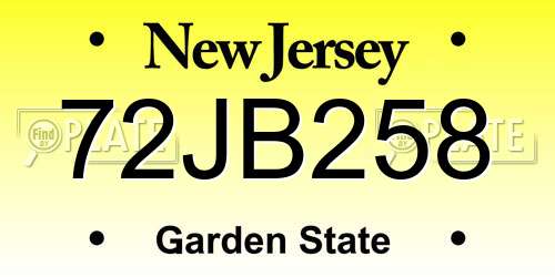 72JB258 New Jersey License Plate