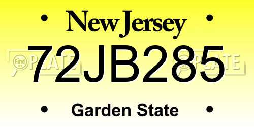 72JB285 New Jersey License Plate