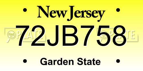 72JB758 New Jersey License Plate