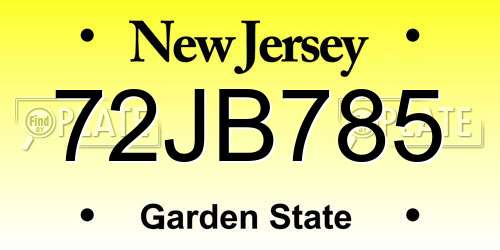72JB785 New Jersey License Plate