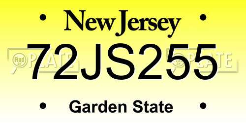 72JS255 New Jersey License Plate