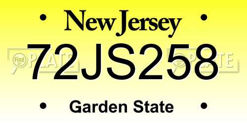 72JS258 New Jersey License Plate