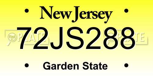 72JS288 New Jersey License Plate