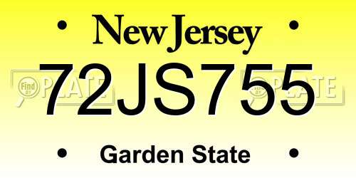 72JS755 New Jersey License Plate