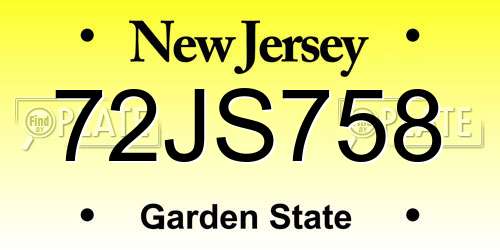 72JS758 New Jersey License Plate