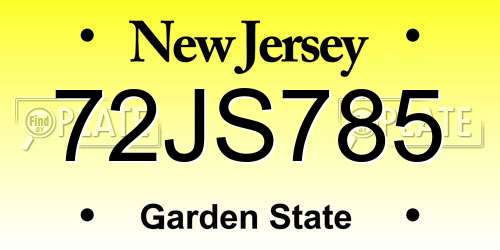 72JS785 New Jersey License Plate