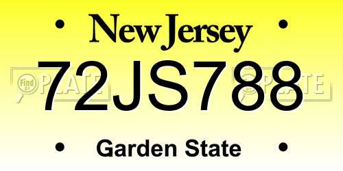 72JS788 New Jersey License Plate